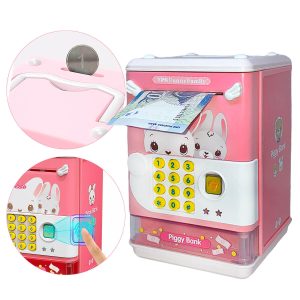 Cofrinho Eletrônico com Senha para Notas e Moedas cor rosa