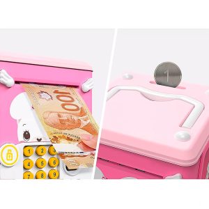 Cofrinho Eletrônico com Senha para Notas e Moedas cor rosa